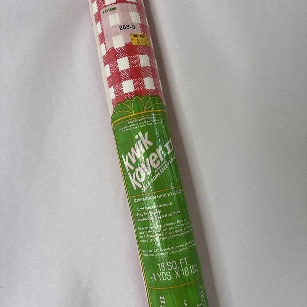 Vtg Kwik Kover II Self Adhesive Plastic Contact Paper Gingham Red 288-9 NOS